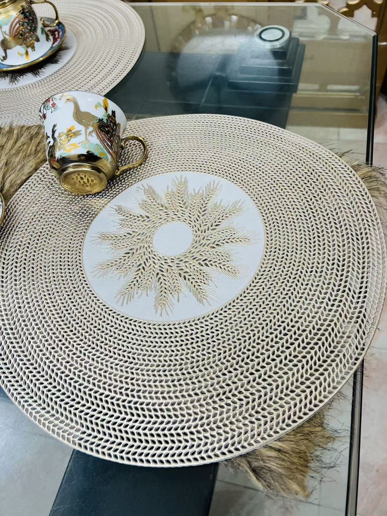 Round Placemats Gold Metallic Set of 6 Placemats 15 Inch - Image 5
