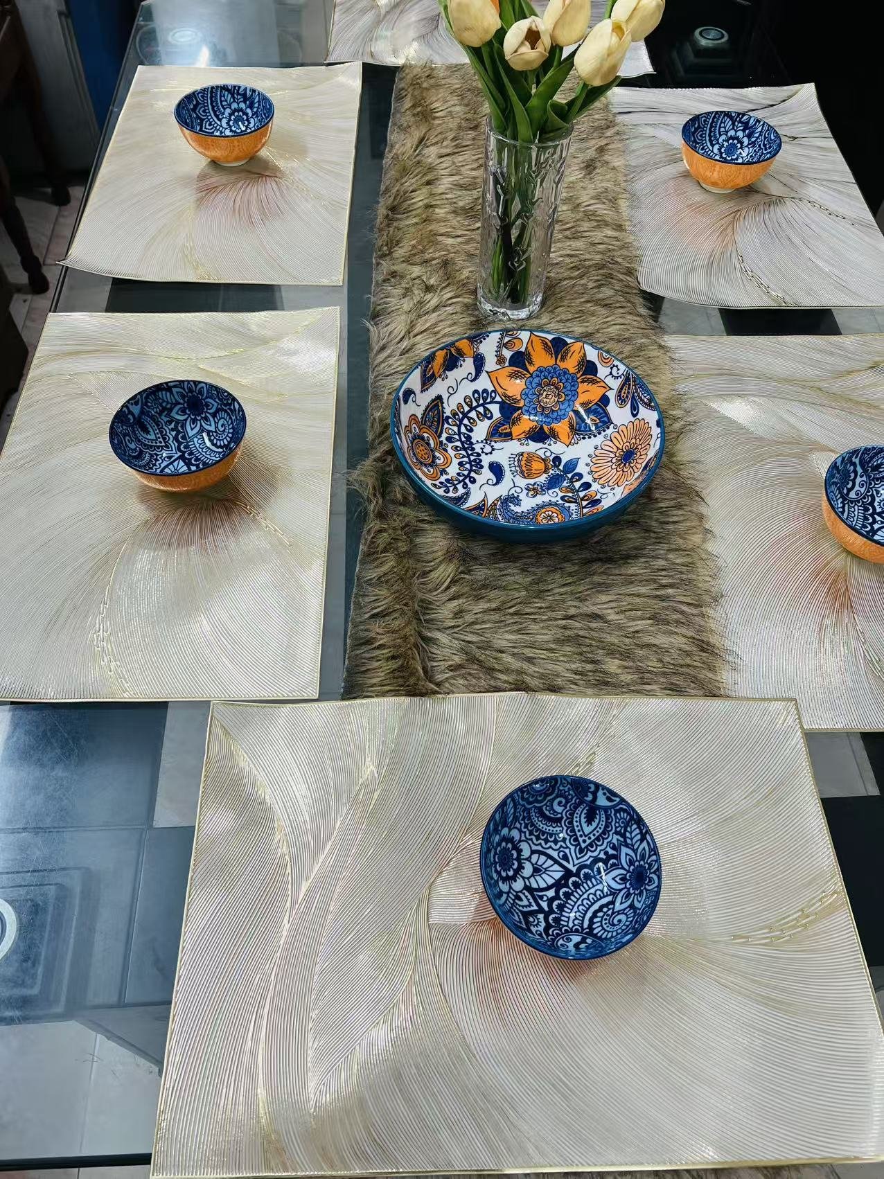 Gold Metallic Set of 6 Placemats 15 Inch Abstract