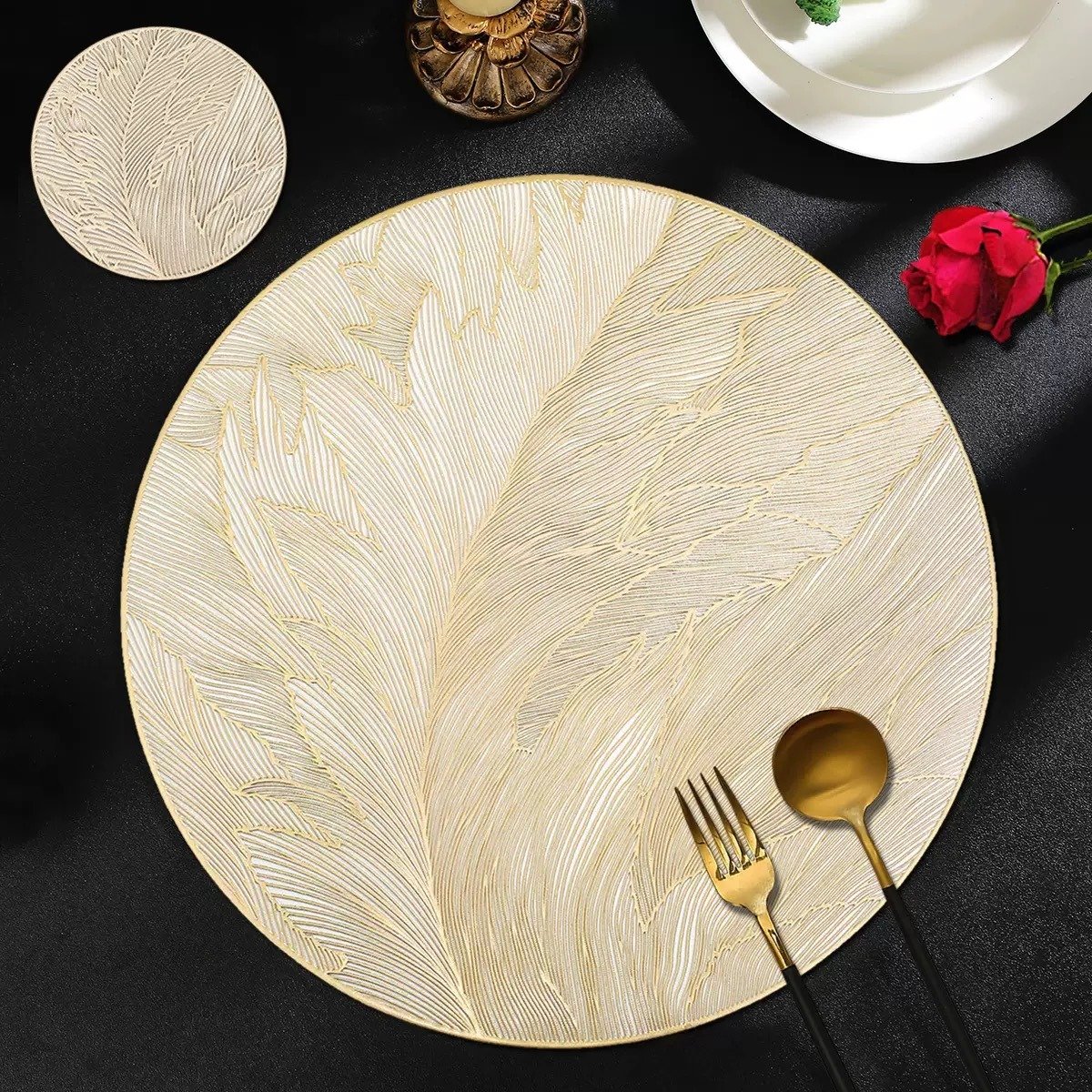 Gold Metallic Set of 6 Placemats 15 Inch Round