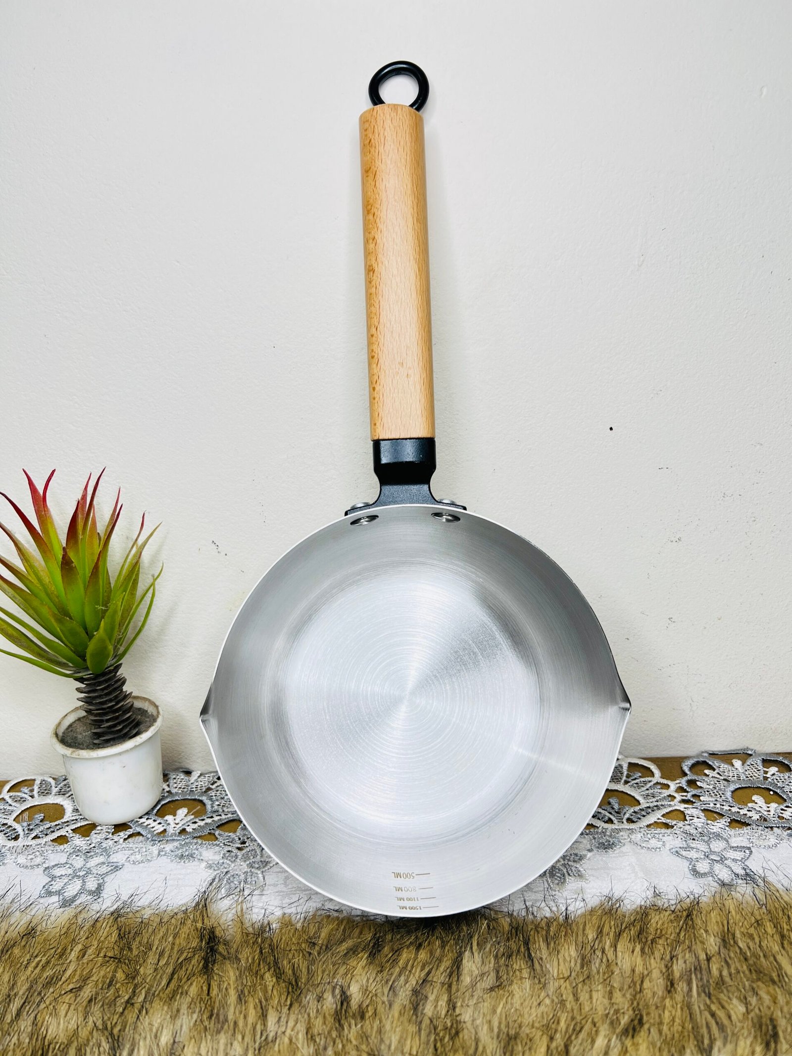 1500 ML Premium Stainless Steel Milk Pan with Wooden Handle