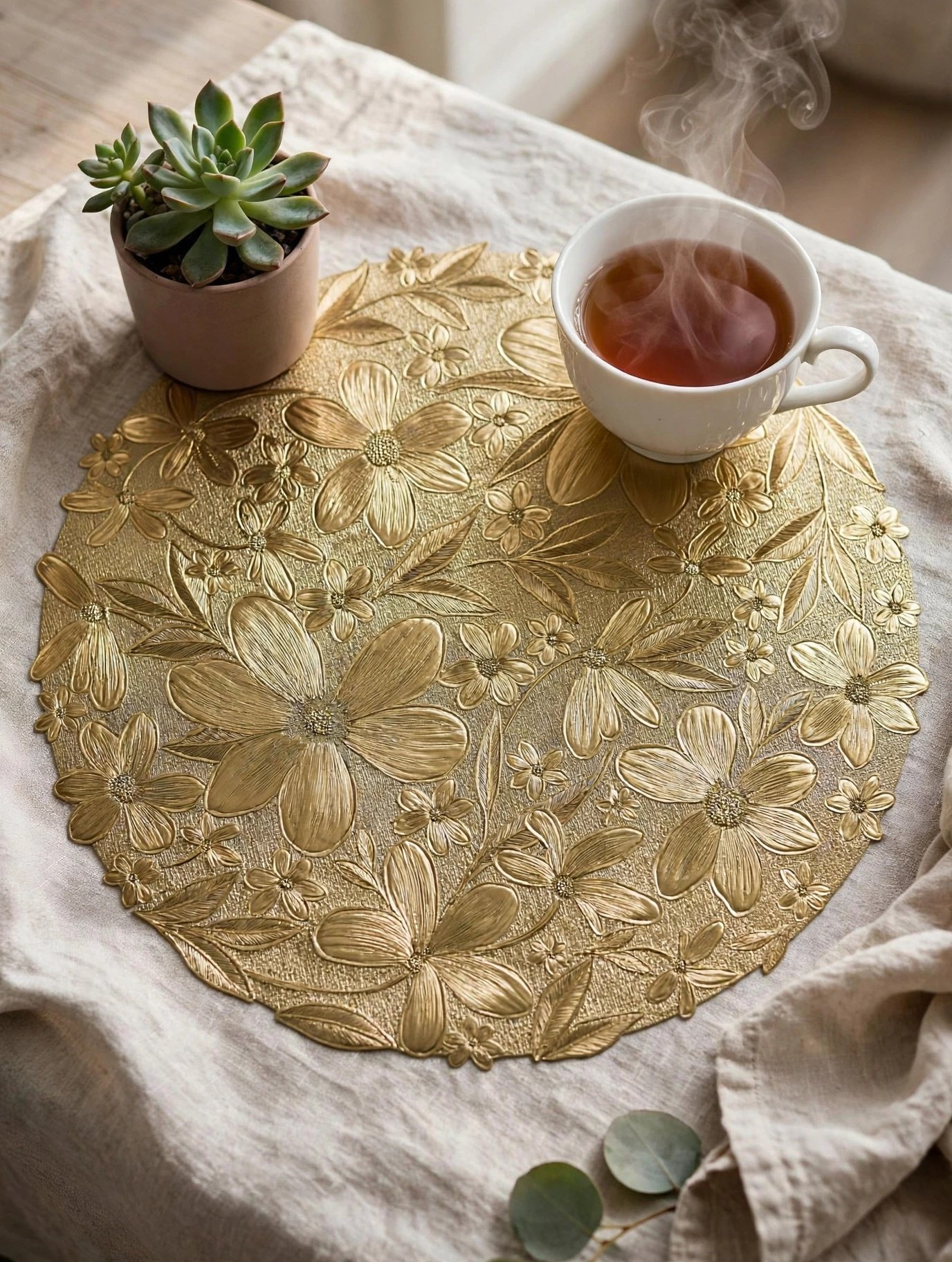 Premium PVC Placemat Set – 6 Piece Round Flower 3 - Image 6